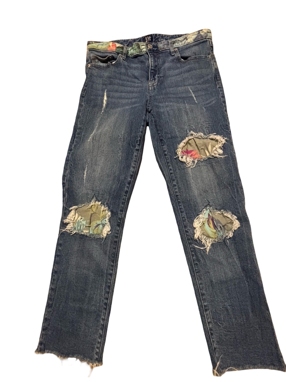 Gap Best Girlfriend Distressed Patchwork Straight Leg Jeans Size 27